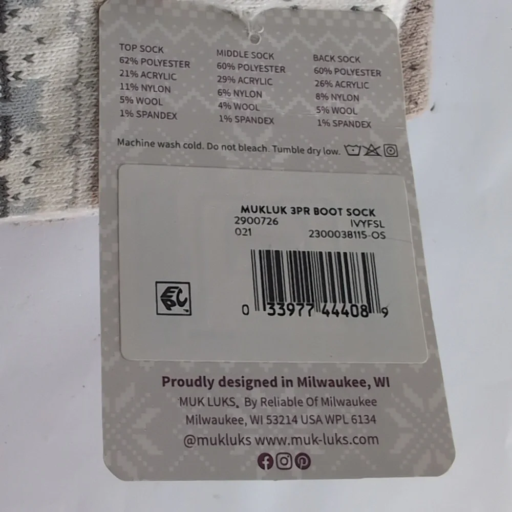 Muk Luks Womens 3-Pair Boot Socks Brown And Tan New Wool Blend 6-11